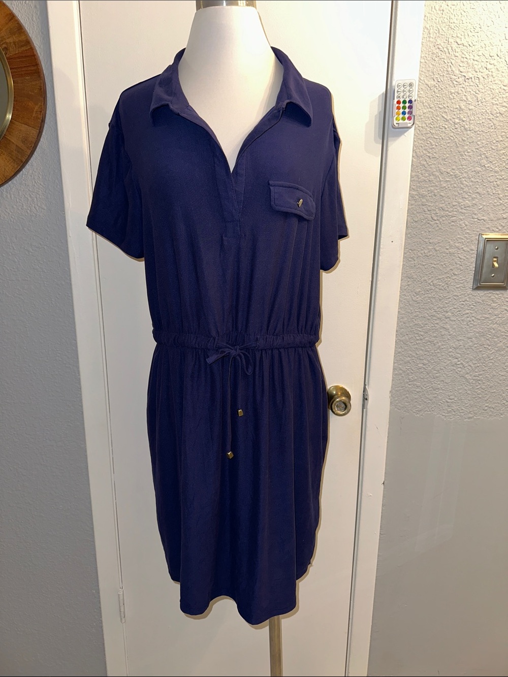 Women’s Navy Drawstring Swim Cover-Up Dress